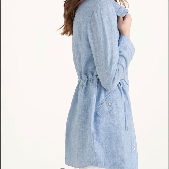 Chico’s sky blue cross dye 100% linen utility jacket. Size 4 (20/22). New. - Picture 1 of 11